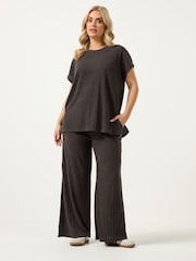 Yours Curve Brown Knitted Wide Leg Trousers - Image 2 of 5