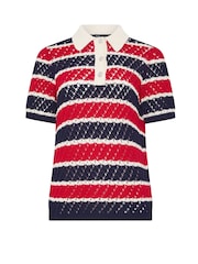 Long Tall Sally Red Crochet Stripe Polo Top Jumper - Image 4 of 4