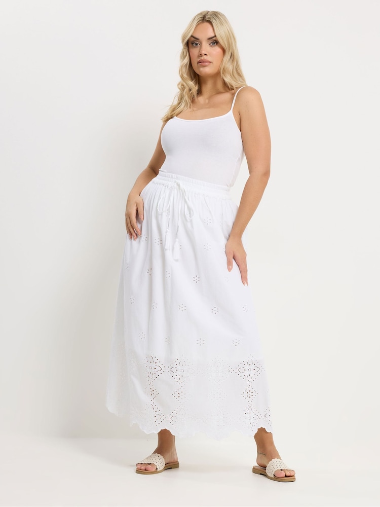 Yours Curve White Broderie Maxi Skirt - Image 2 of 4