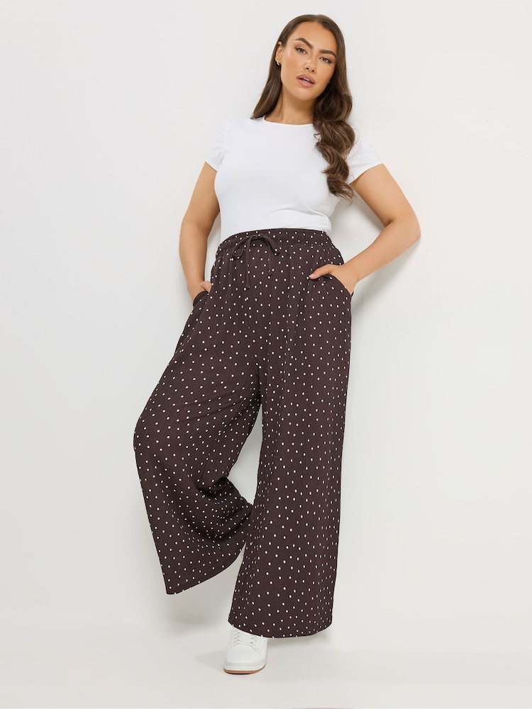 Yours Curve Brown Crinkle Wide Leg Trousers - Image 2 of 4 Yours Curve Brown Crinkle Wide Leg Trousers - Image 2 of 4
