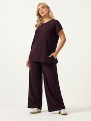 Yours Curve Purple Knitted Wide Leg Trousers - Image 2 of 5