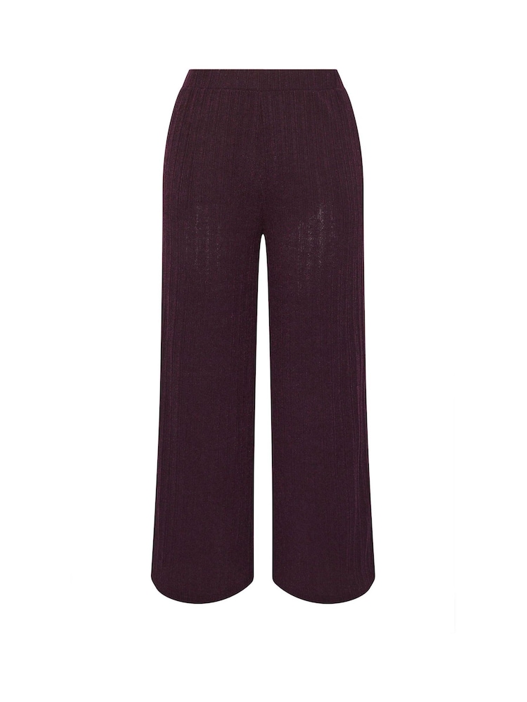 Yours Curve Purple Knitted Wide Leg Trousers - Image 5 of 5 Yours Curve Purple Knitted Wide Leg Trousers - Image 5 of 5