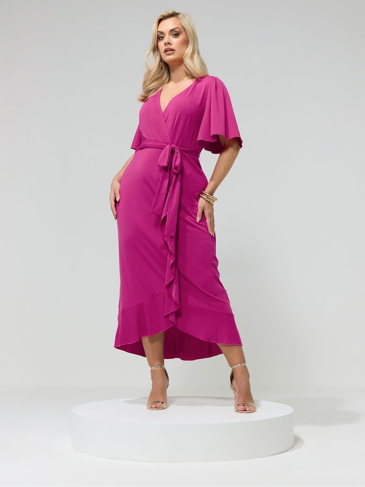 wrap dress with ruffles Carmen Maxi (Sale) low hemline to show of your shoes with a gentle ruffle along the hem that goes all the way up the slit. Hutch Cezza Flutter-Sleeve Ruffled Wrap