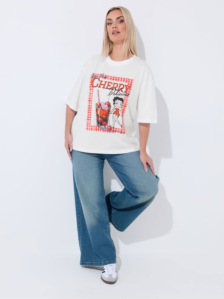 Yours Curve White Limited Betty Boop Cherry T-Shirt - Image 2 of 5