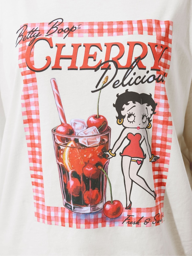 Yours Curve White Limited Betty Boop Cherry T-Shirt - Image 5 of 5