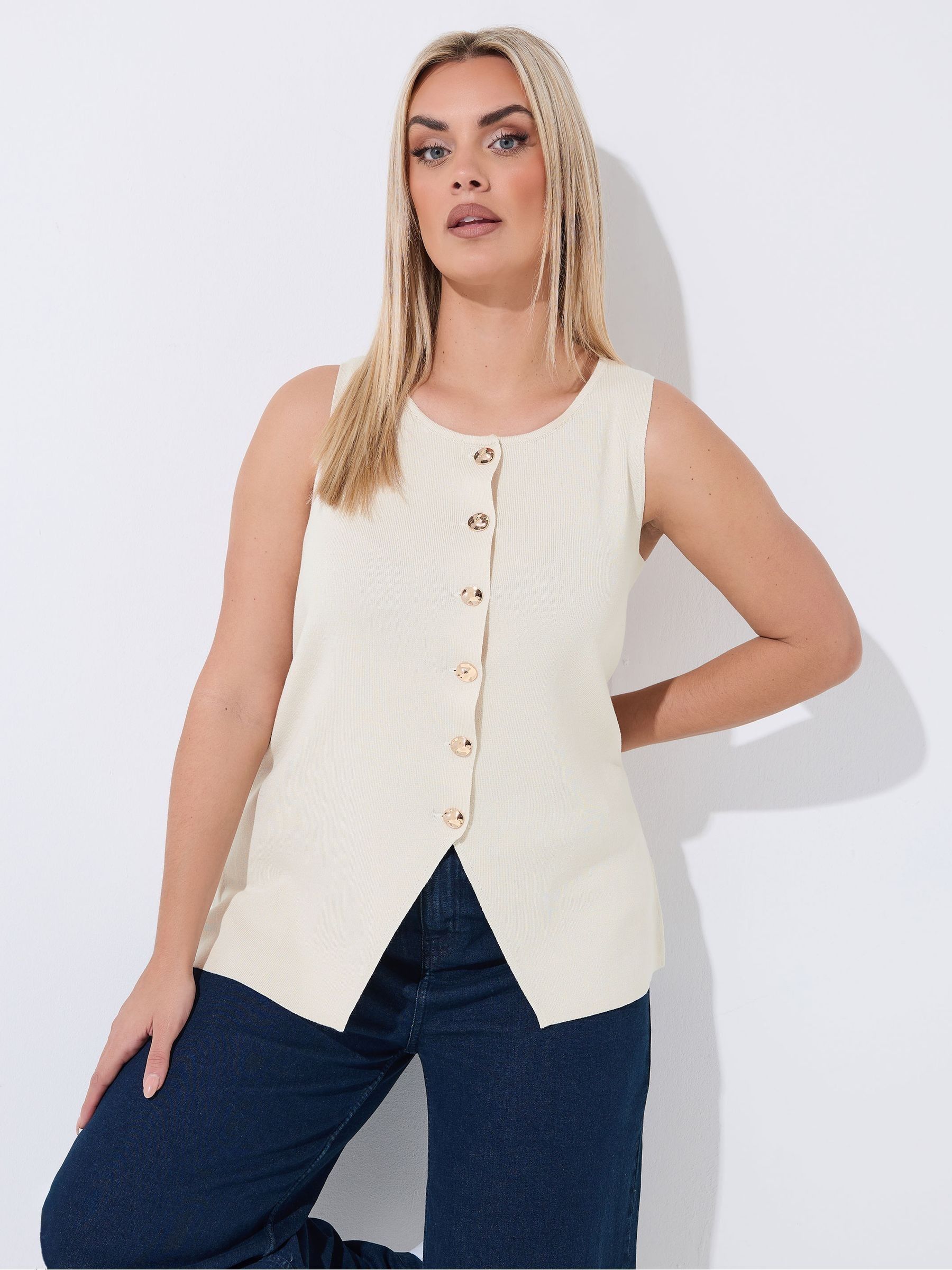 Yours Curve Women's Natural Limited Knitted Waistcoat - Image 1