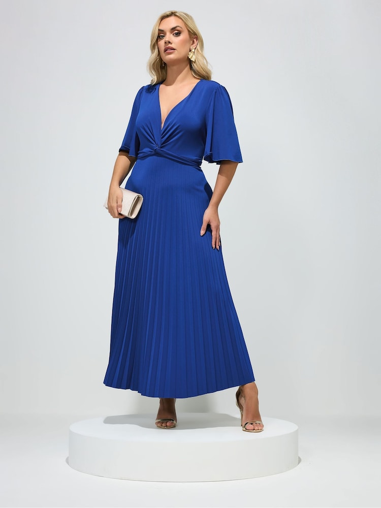 Plavo - Yours Curve London Pleated Knot Angel Sleeve Maxi Dress - Slika 1 od 5 Plavo - Yours Curve London Pleated Knot Angel Sleeve Maxi Dress - Slika 1 od 5
