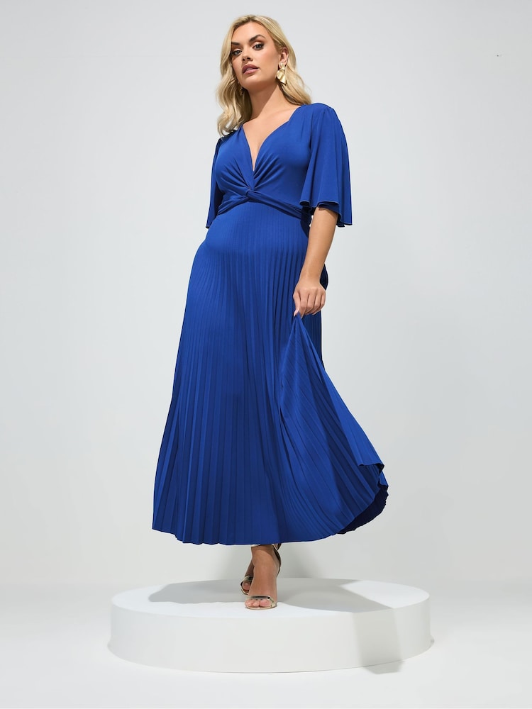 Plavo - Yours Curve London Pleated Knot Angel Sleeve Maxi Dress - Slika 2 od 5 Plavo - Yours Curve London Pleated Knot Angel Sleeve Maxi Dress - Slika 2 od 5