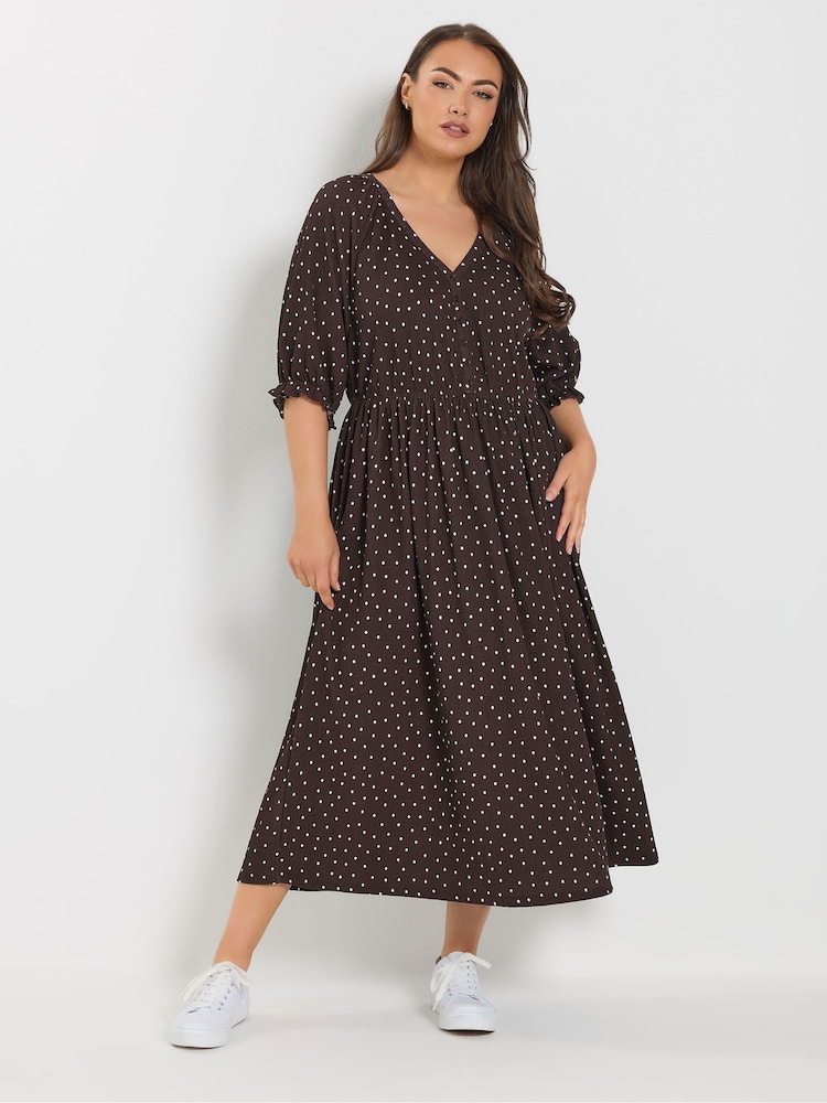 Yours Curve Brown Raglan Prairie Dress - Image 1 of 5
