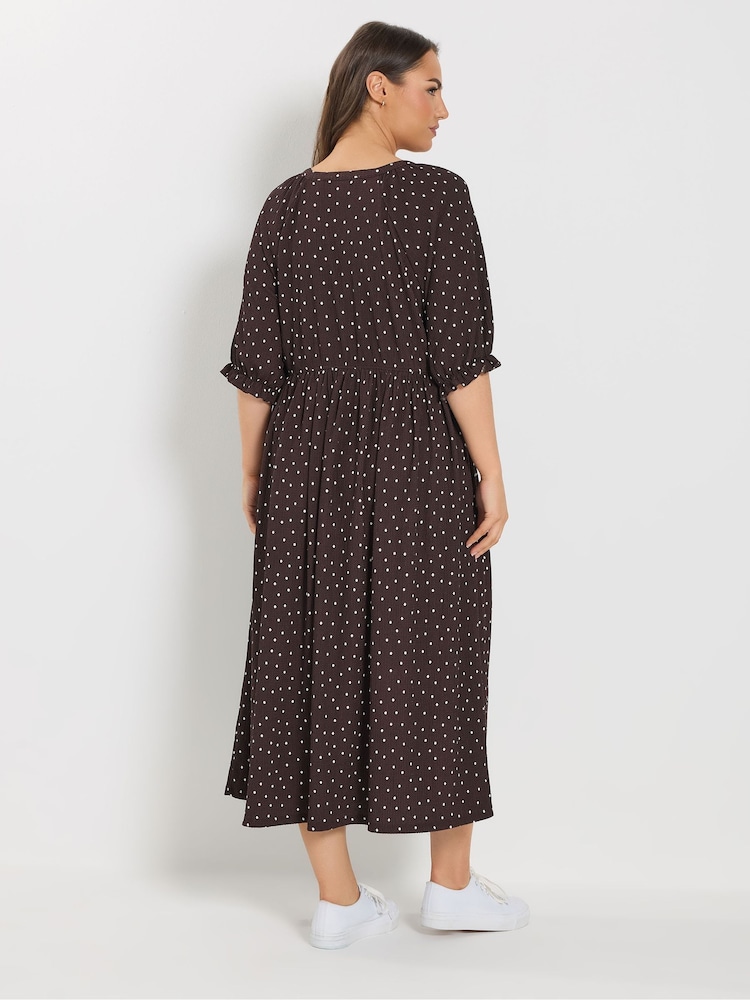 Yours Curve Brown Raglan Prairie Dress - Image 2 of 5