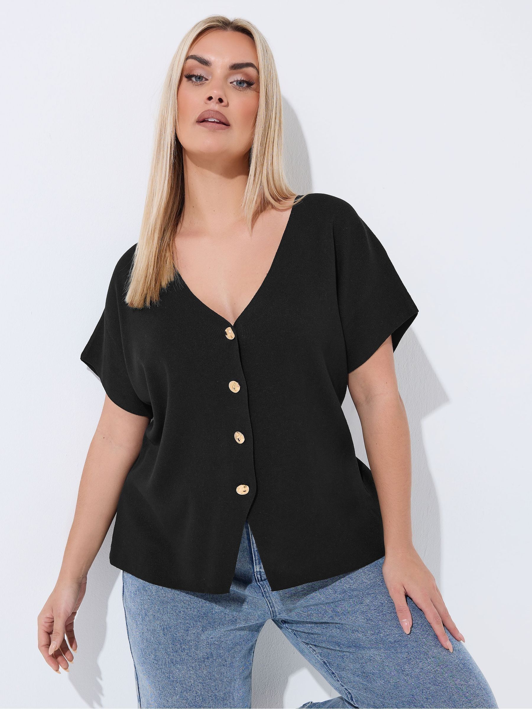 Yours Curve Women's Black Limited Double Button Knitted Top