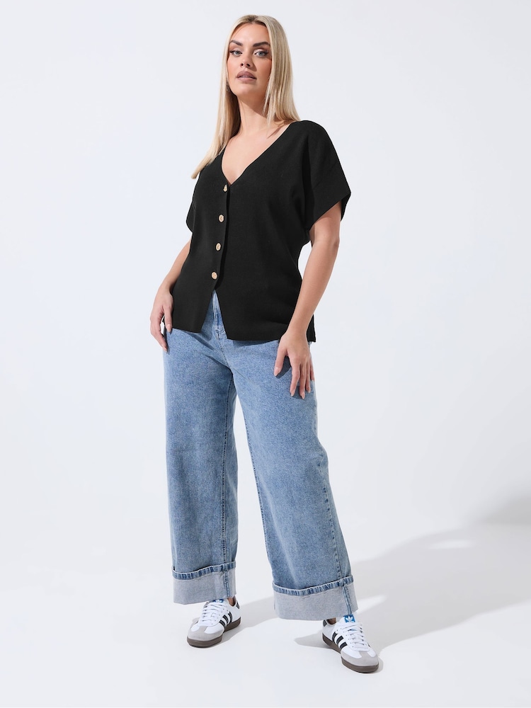 Yours Curve Limited Double Button Knitted Top - Imaginea 2 din 5