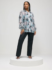 Yours Curve Grey London Ruffle Shirred Cuffed Shirt - Image 2 of 5