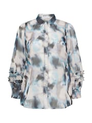 Yours Curve Grey London Ruffle Shirred Cuffed Shirt - Image 5 of 5