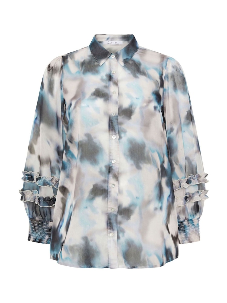 Yours Curve Grey London Ruffle Shirred Cuffed Shirt - Image 5 of 5