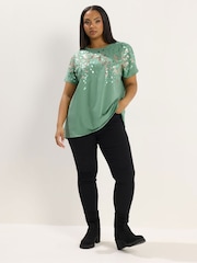 Yours Curve Green Sequin Animal T-Shirt - Image 2 of 5