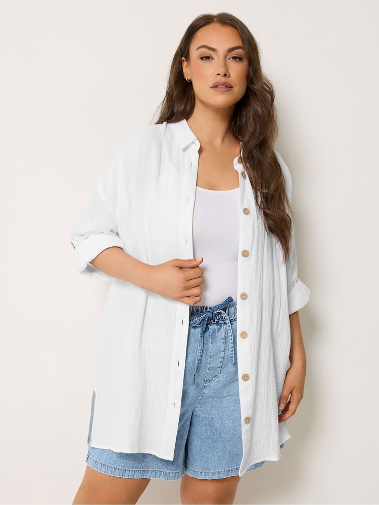 Yours Curve White Cheesecloth Shirt - Image 1 of 5