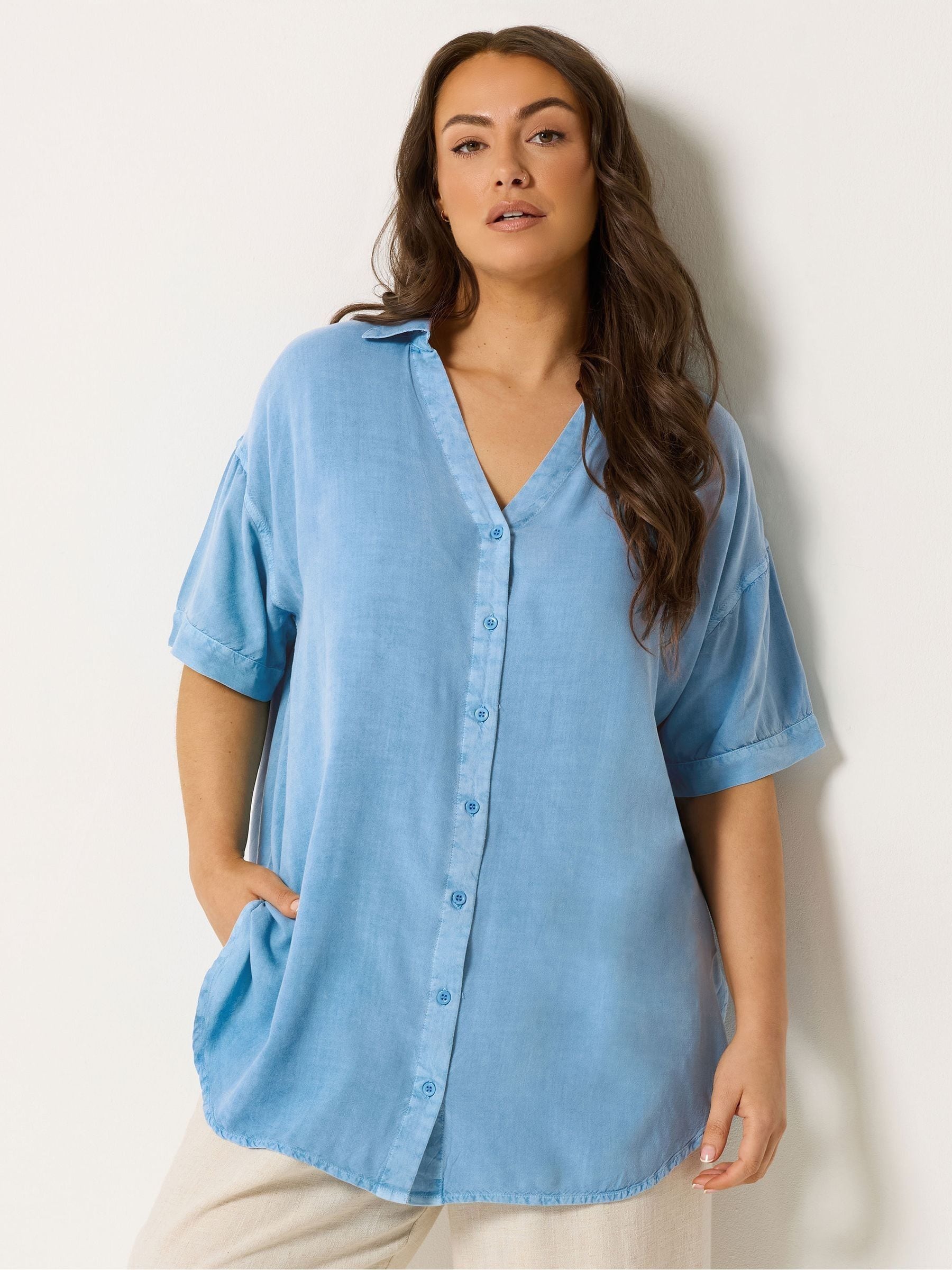 Buy Yours Curve Blue Short Sleeve Chambray Shirt from Next USA