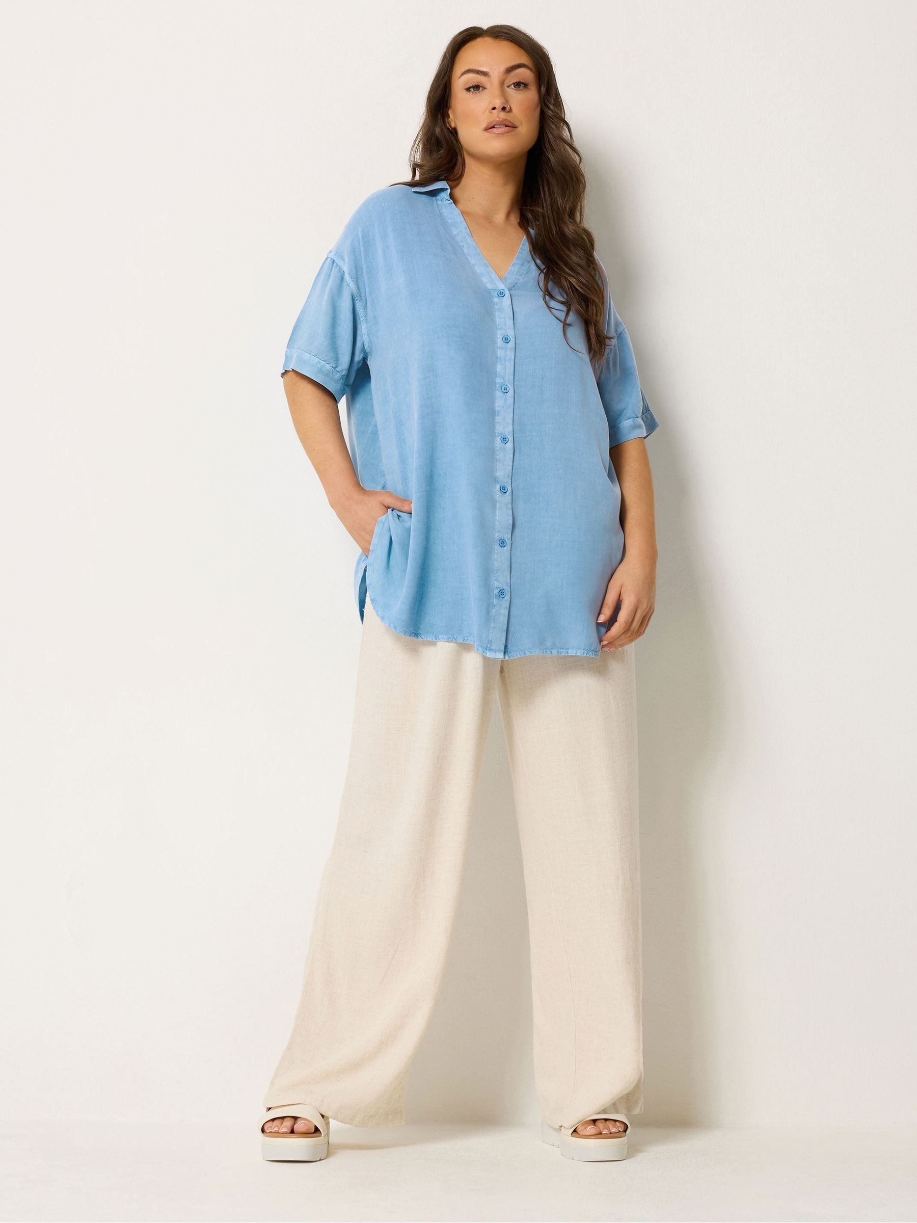 Buy Yours Curve Blue Short Sleeve Chambray Shirt from Next USA