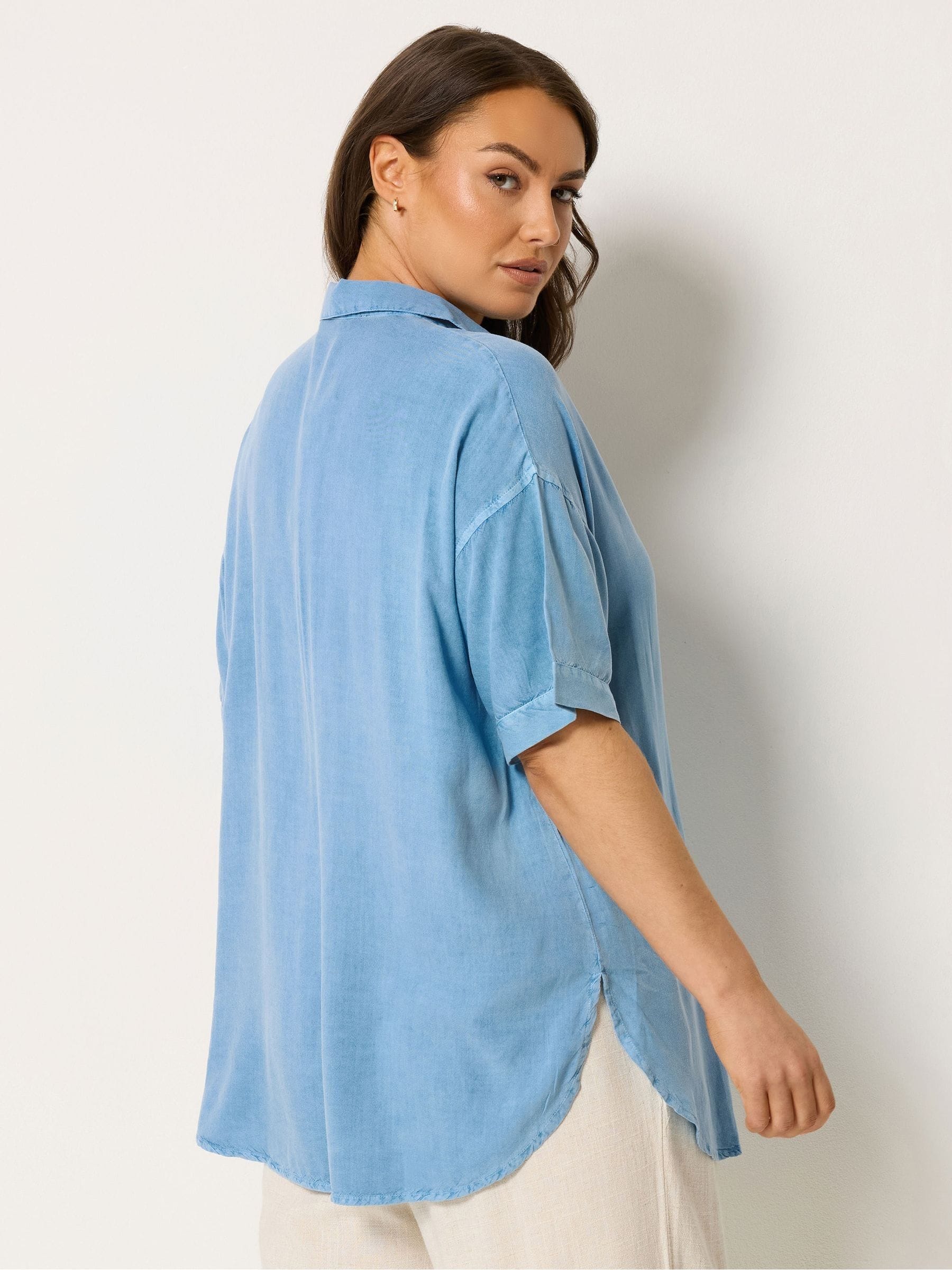 Buy Yours Curve Blue Short Sleeve Chambray Shirt from Next USA