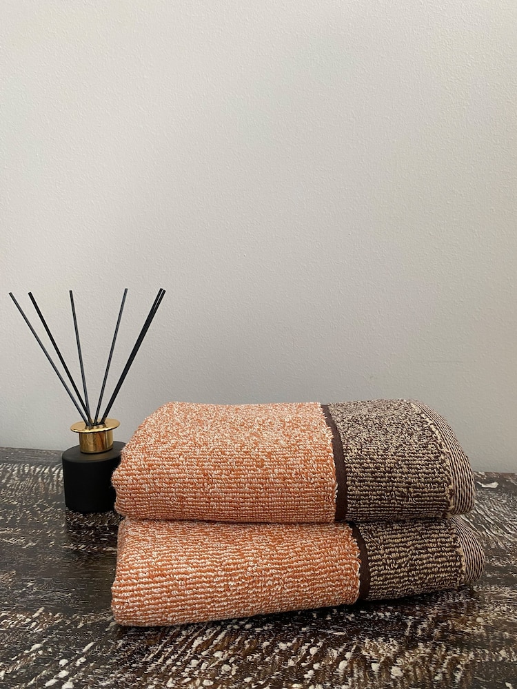 Casa Lusso Set of 2 Bisan Brown Quadro Plural 100 Turkish Cotton Luxury Hand Towels - Image 1 of 4