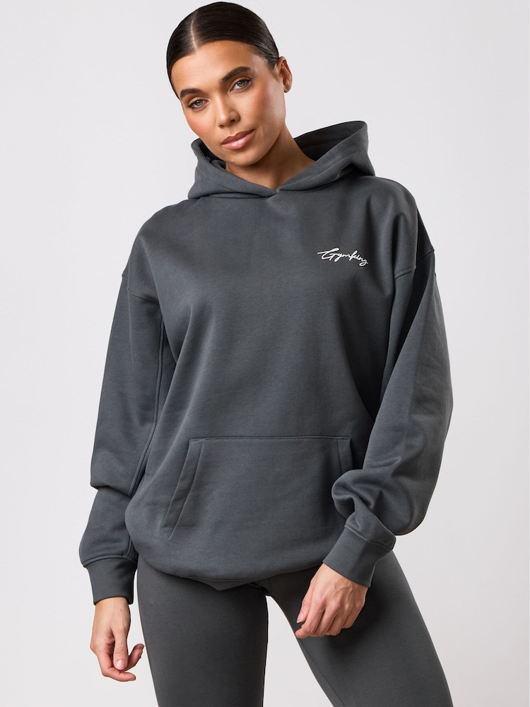 боз - Gym King GK Script Mindset Hoodie - 3ичинен 3 сүрөт