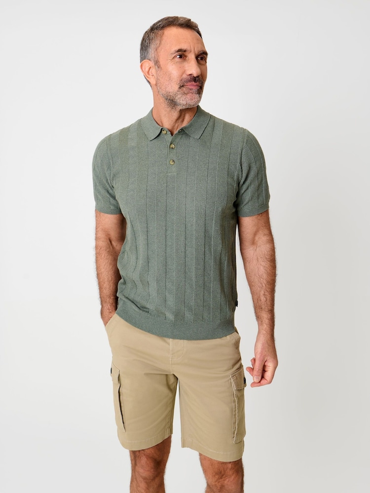 Saltwell Green Ribbed Short Sleeve Cotton Polo Shirt - Image 1 of 8