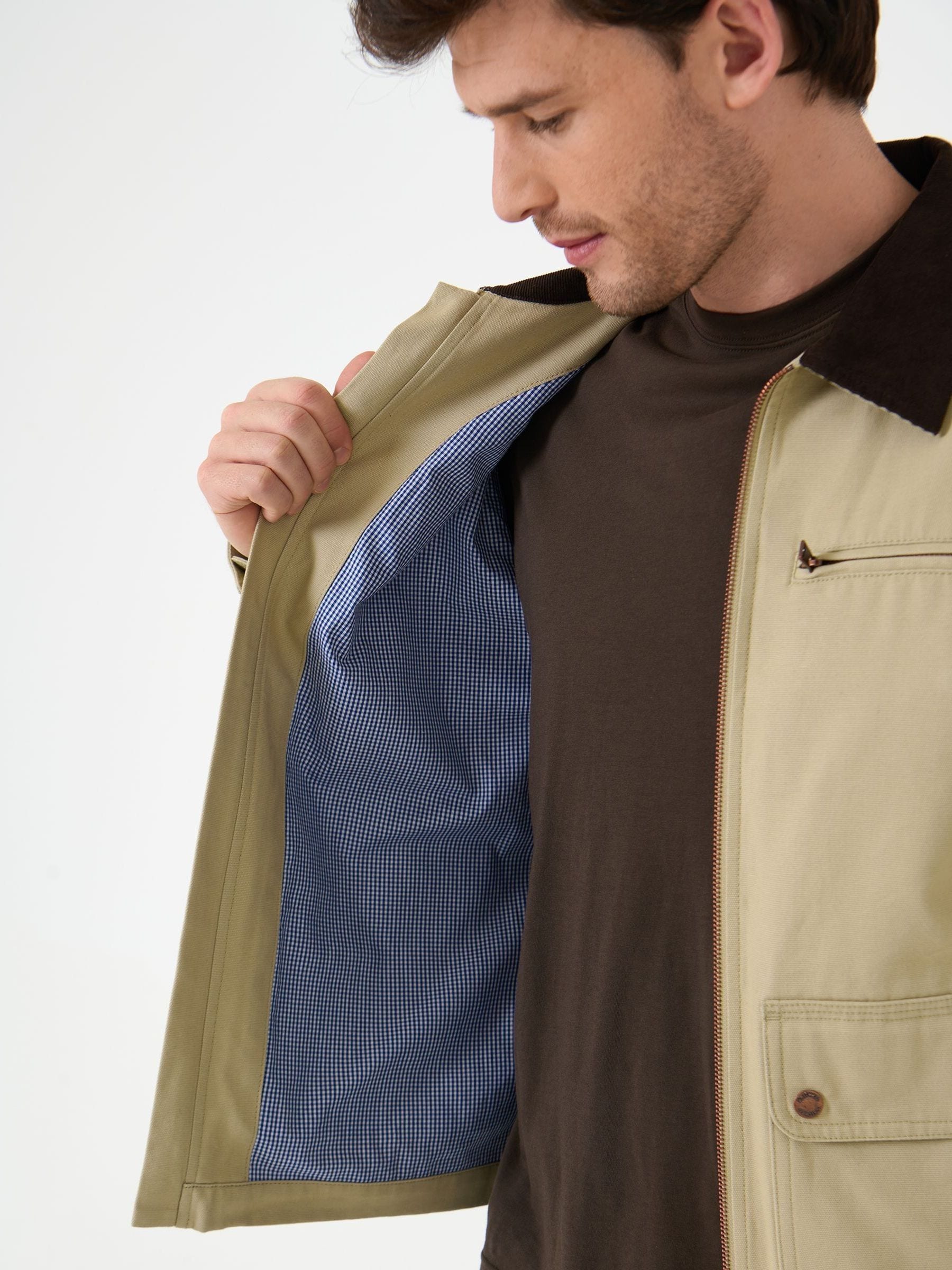 Buy Saltwell Brown Cotton Canvas Jacket With Cord Collar from Next USA