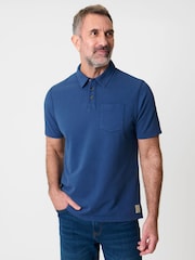 Saltwell Blue Dyed Cotton Short Sleeve Polo Shirt - Image 1 of 4