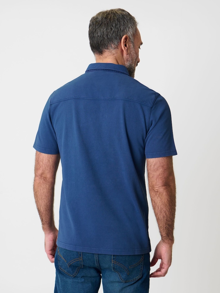 Saltwell Blue Dyed Cotton Short Sleeve Polo Shirt - Image 2 of 4