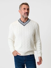 Saltwell Zopfstrick-Baumwoll-Cricket-Pullover - Bild 1 von 4