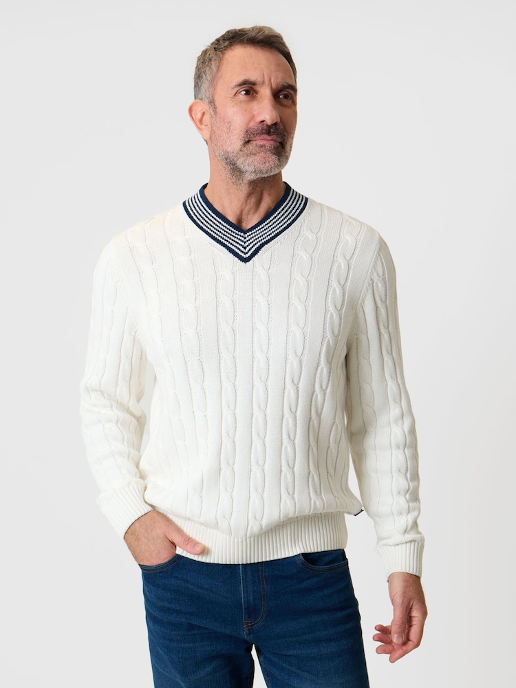 Saltwell Zopfstrick-Baumwoll-Cricket-Pullover - Bild 1 von 4