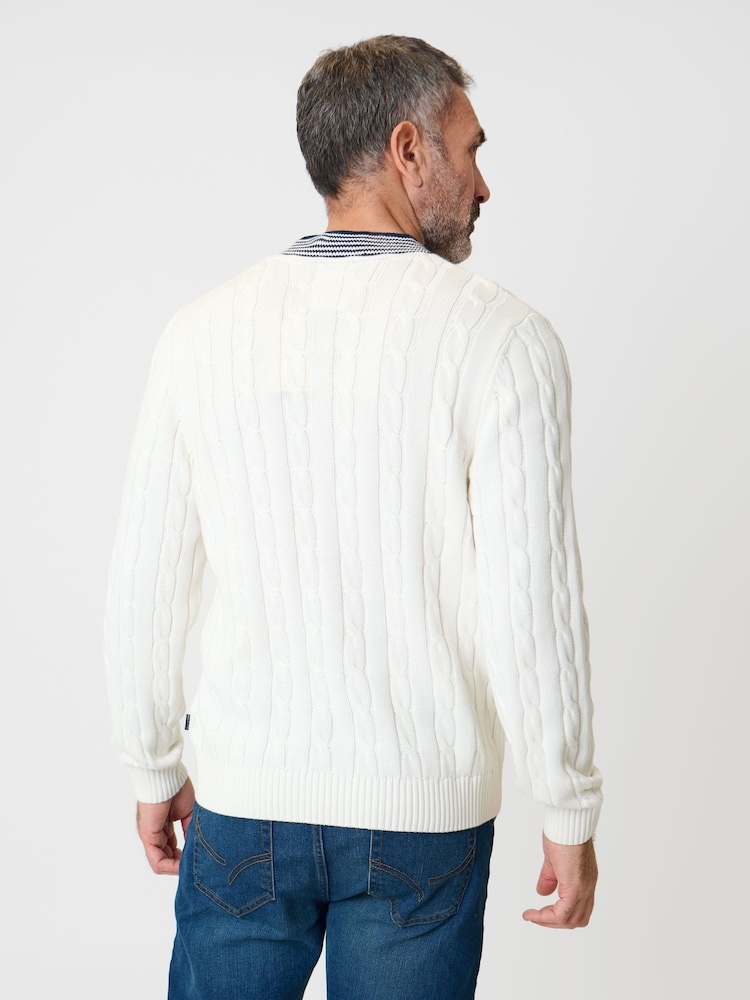 Saltwell Zopfstrick-Baumwoll-Cricket-Pullover - Bild 2 von 4