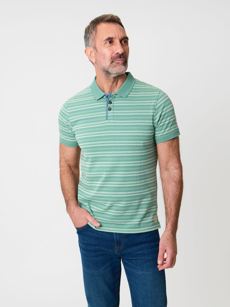 Saltwell Green Jacquard Stripe Short Sleeve Polo Shirt - Image 1 of 5