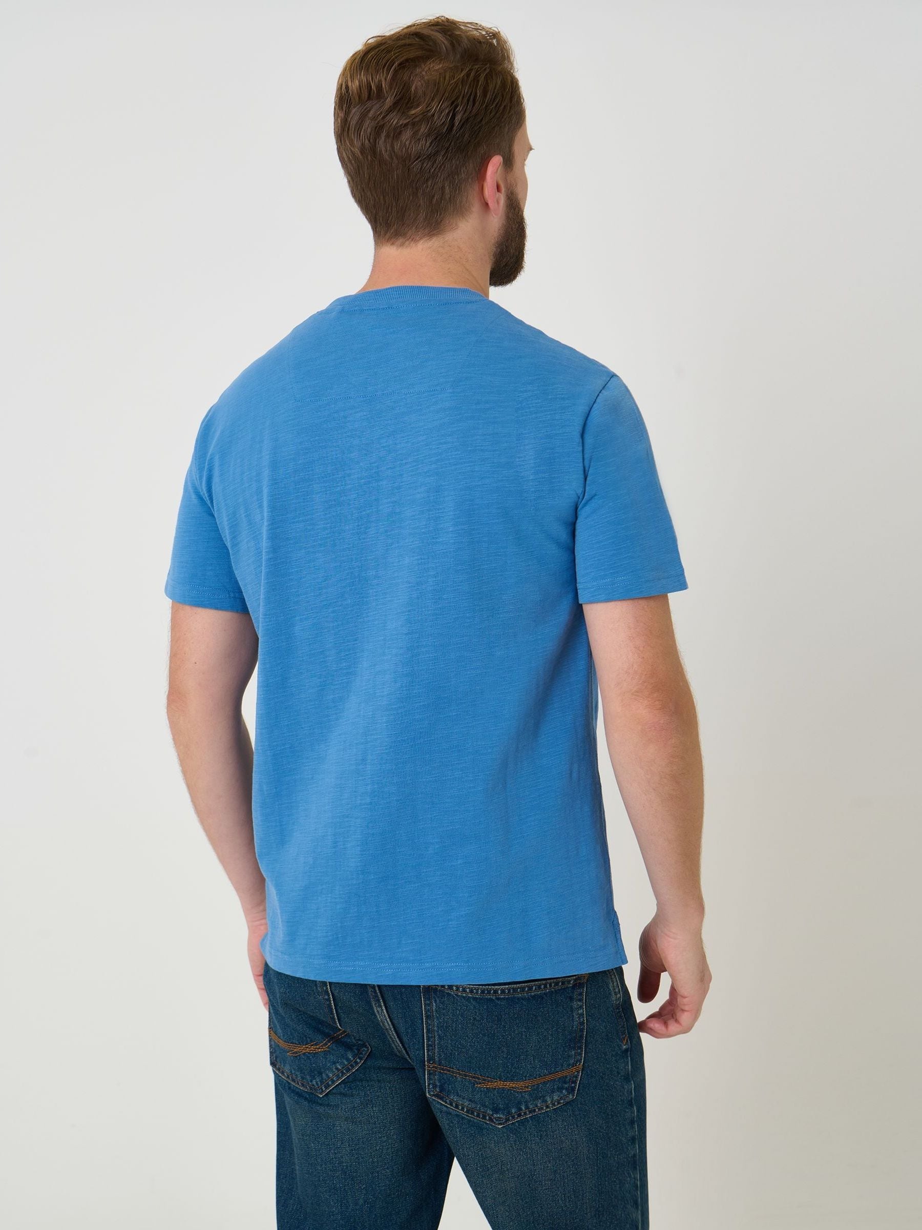 Buy Saltwell Denim Blue Peached Cotton Grandad T-Shirt from the