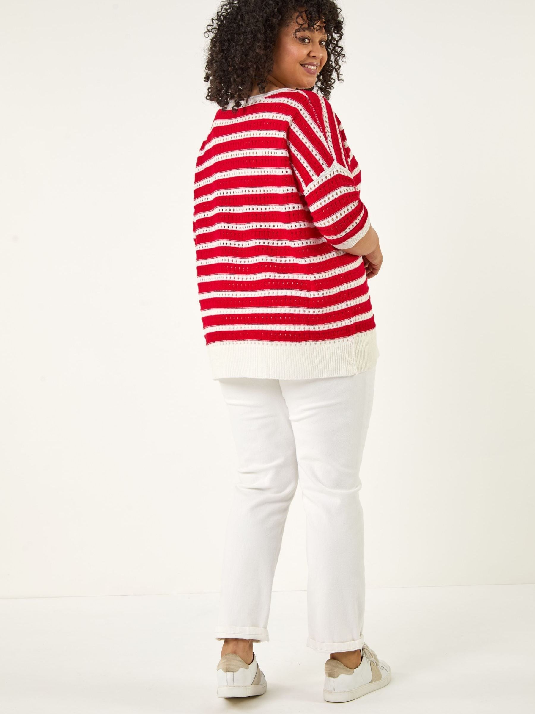 Buy Roman Red Curve Crochet Stripe Knit Top from Next Oman