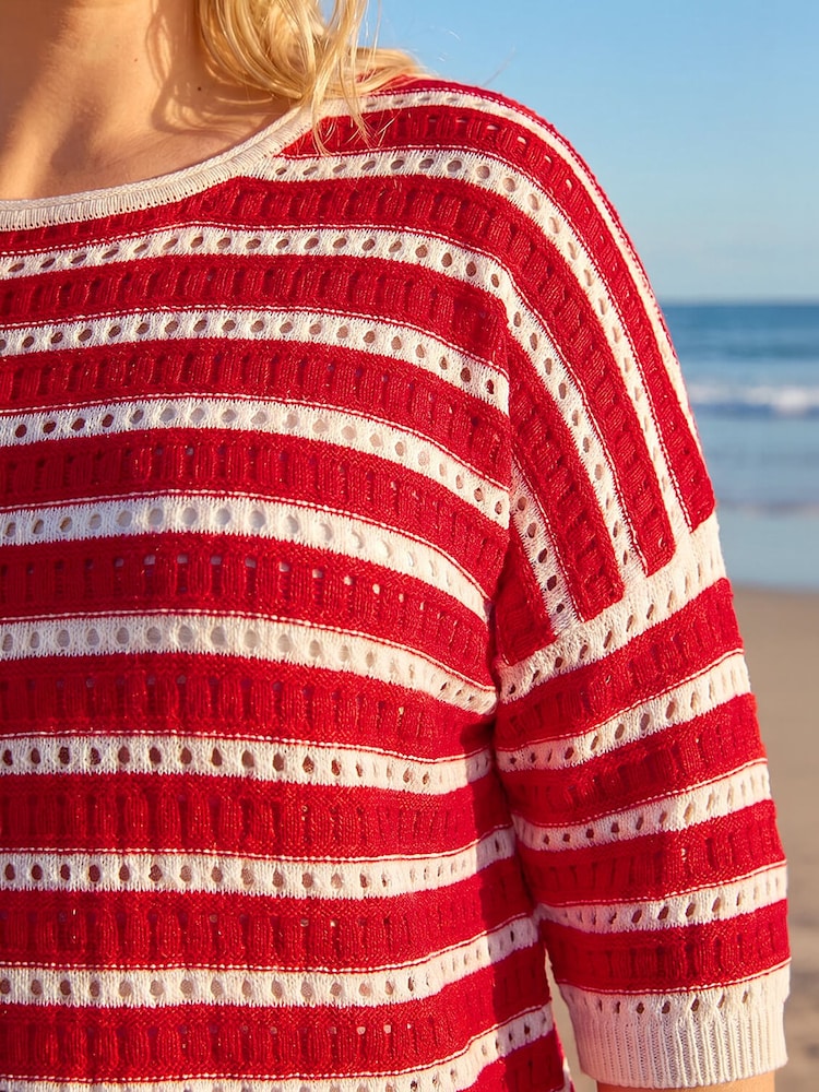 Roman Red Curve Crochet Stripe Knit Jumper - Image 4 of 4