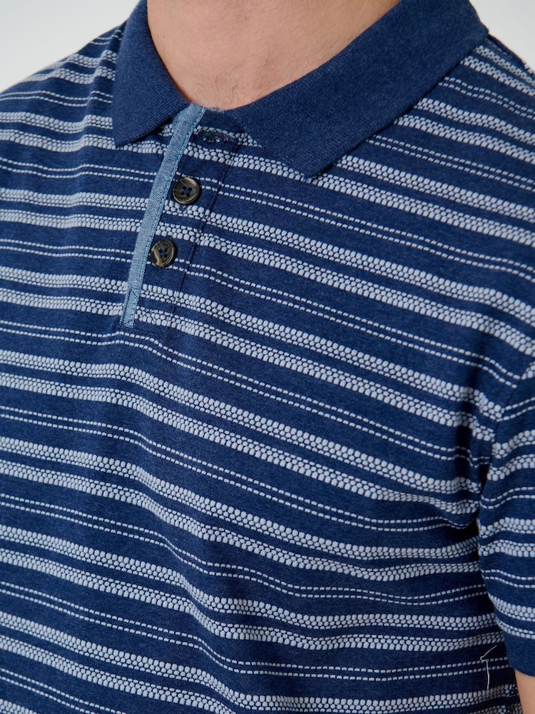 Saltwell Blue Jacquard Stripe Short Sleeve Polo Shirt - Image 5 of 5