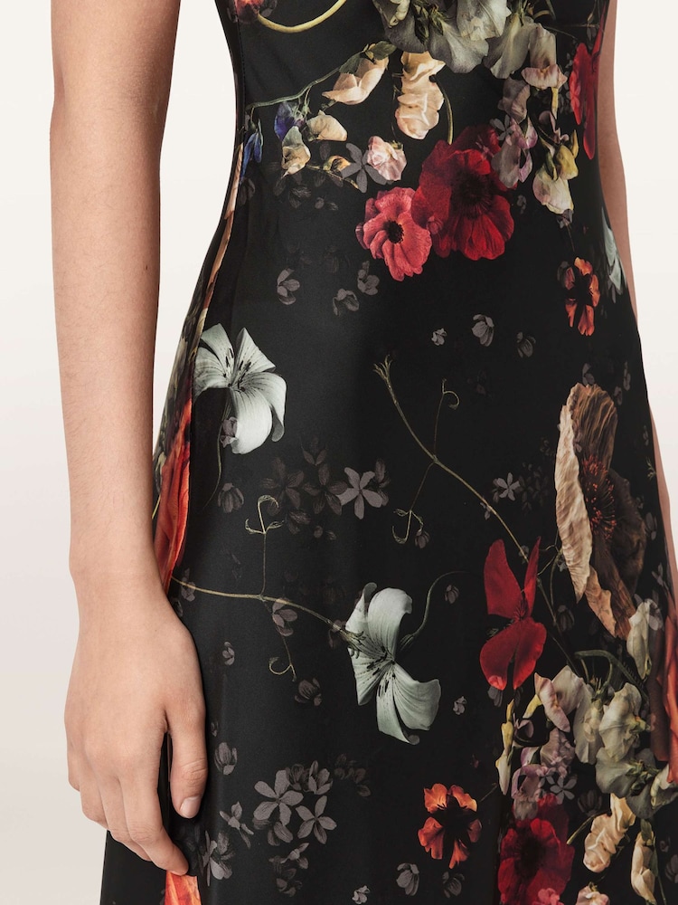 all saints black floral dress Shaela Floral Frill Maxi Dress VINE BLACK