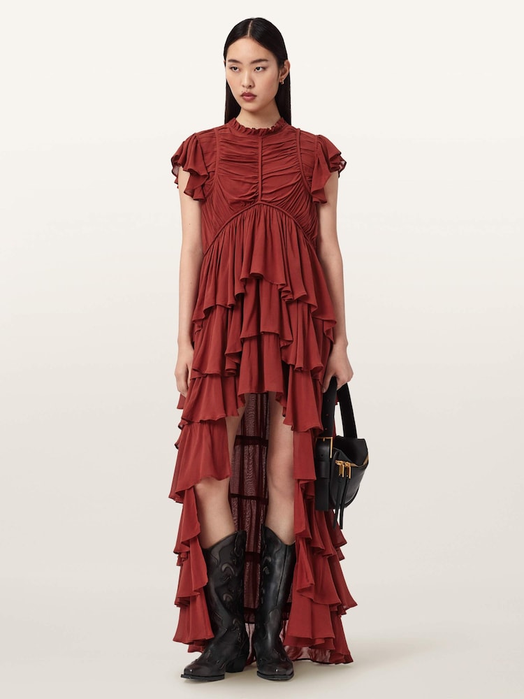 AllSaints Red Shaela Dress - Image 1 of 6