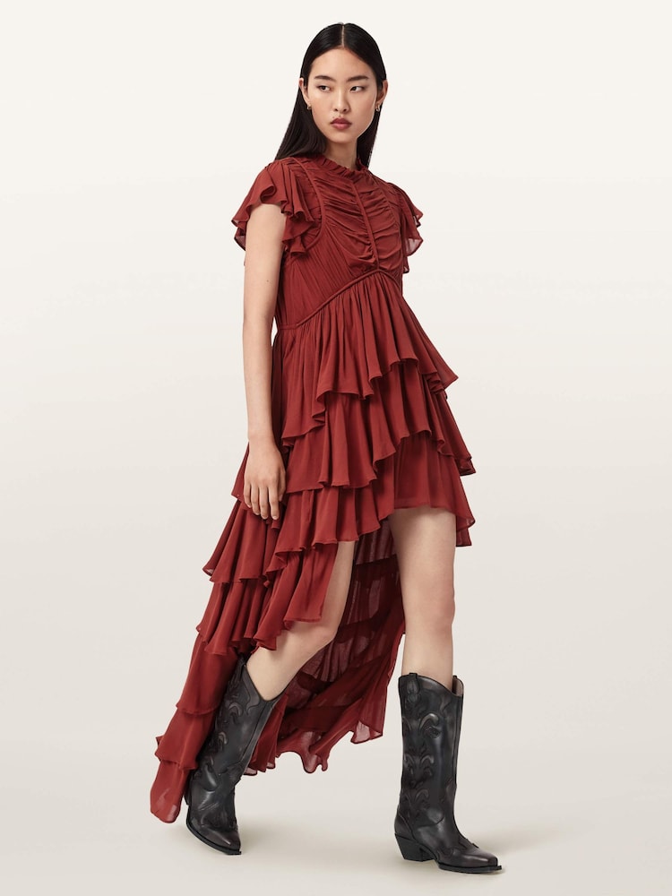 AllSaints Red Shaela Dress - Image 2 of 6