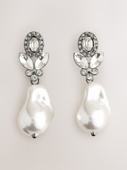 Pewter Tone Sparkle Pearl Effect Drop Earrings - Image 3 of 5