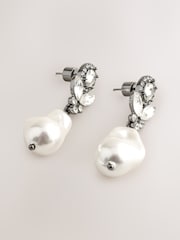 Pewter Tone Sparkle Pearl Effect Drop Earrings - Image 4 of 5