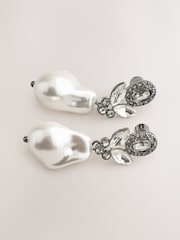 Pewter Tone Sparkle Pearl Effect Drop Earrings - Image 5 of 5