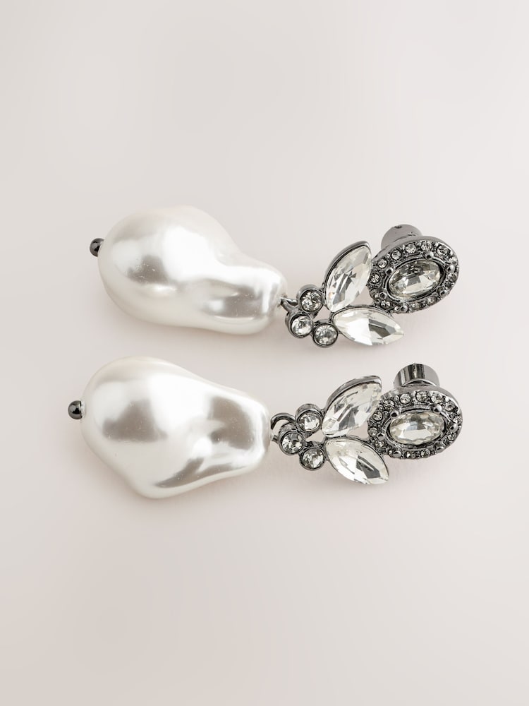Pewter Tone Sparkle Pearl Effect Drop Earrings - Image 5 of 5