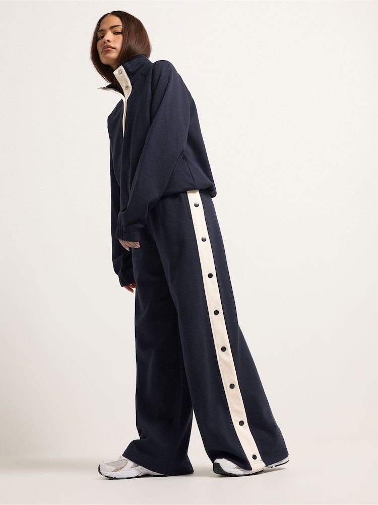 PixieGirl Petite Blue Side Popper Wide Leg Joggers - Image 1 of 5