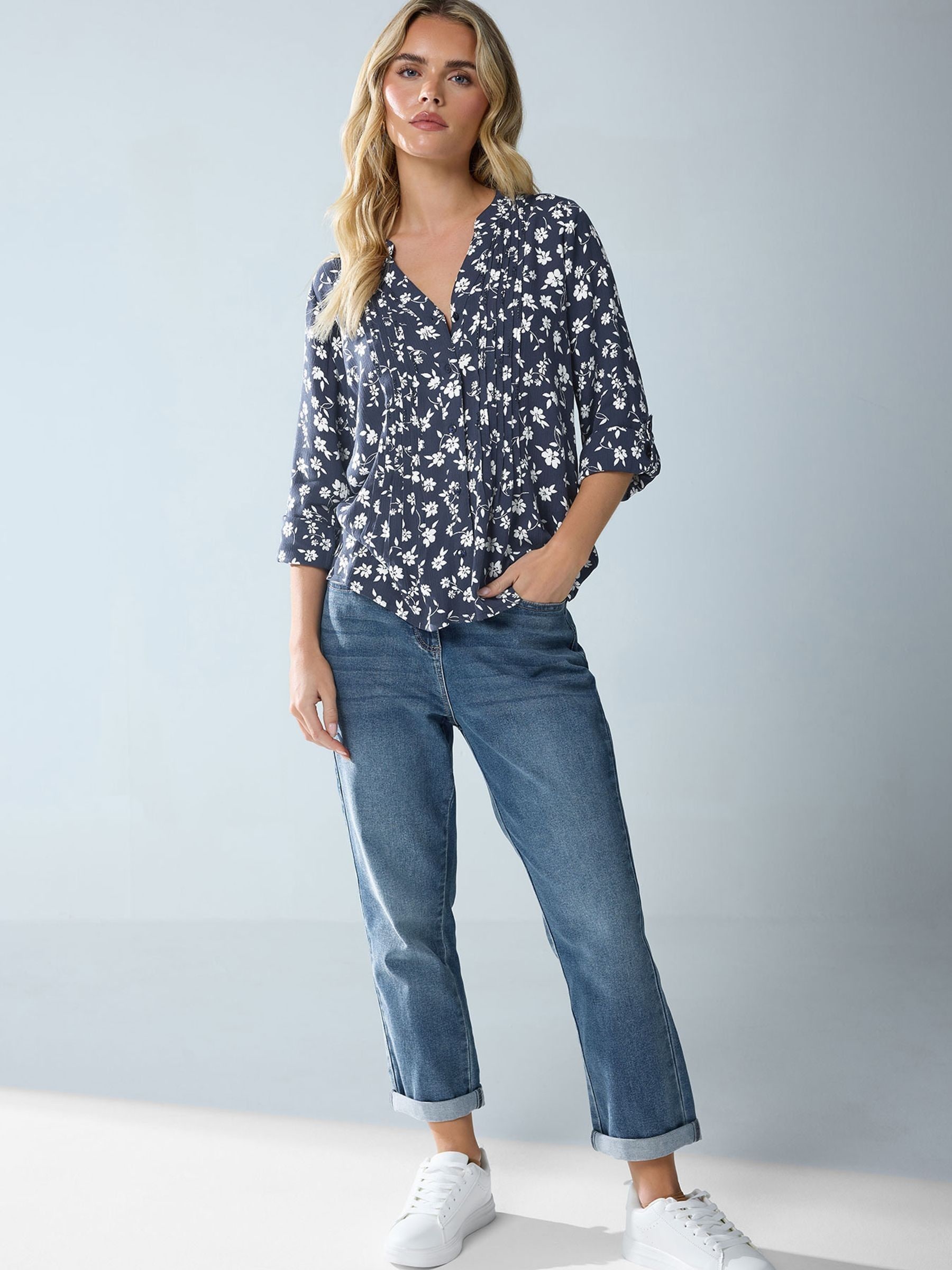M & Co Women's Blue Petite Pintuck Blouse