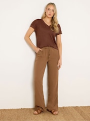 Long Tall Sally Brown Textured Wide Leg Trousers - Image 1 of 5