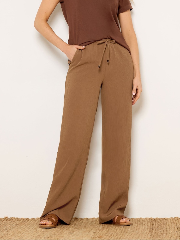 Long Tall Sally Brown Textured Wide Leg Trousers - Image 2 of 5 Long Tall Sally Brown Textured Wide Leg Trousers - Image 2 of 5