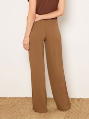 Long Tall Sally Brown Textured Wide Leg Trousers - Image 3 of 5
